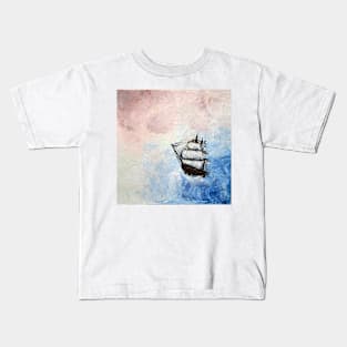 Ship in the Clouds Mystery Borders Sea Ocean Waves Imagination Kids T-Shirt